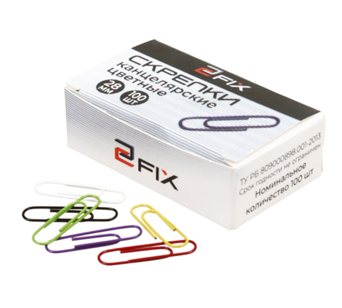 Скрепки Бугинком «2Fix» цветные, овальные, 26мм, 100шт