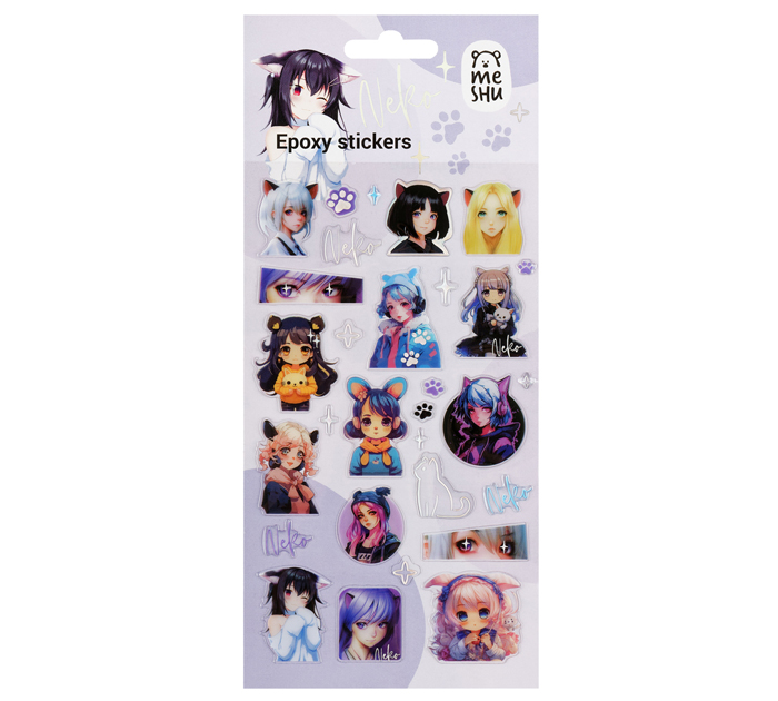 Наклейки Meshu «Neko» гелевые, 10х23см