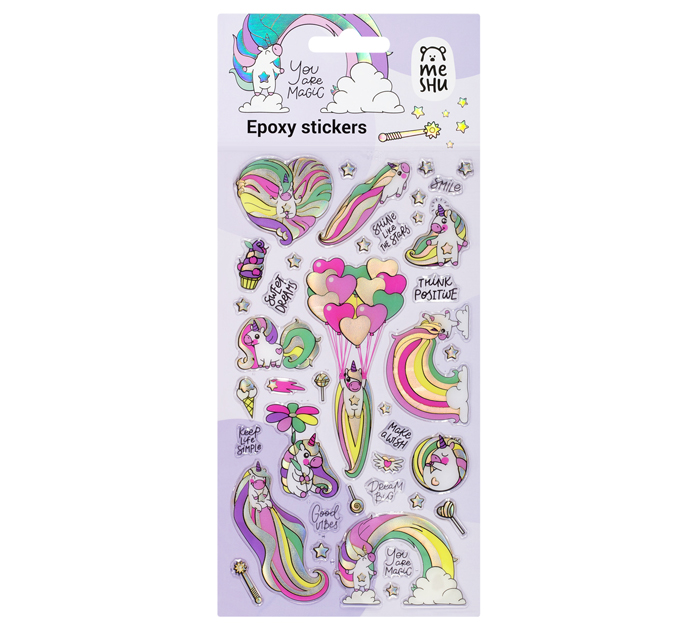 Наклейки Meshu «Rainbow unicorn» гелевые, 10х23см