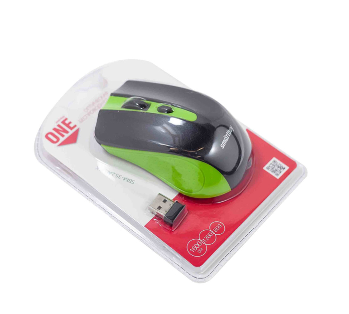Мышь компьютерная Smartbuy One 352 беспроводная, 3+колесо-кнопка, радиус действия 10м, черно-зеленая