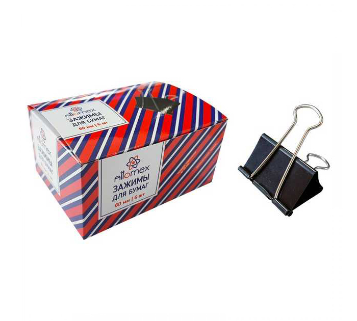 Зажимы для бумаг Attomex черные, 60мм, 6шт