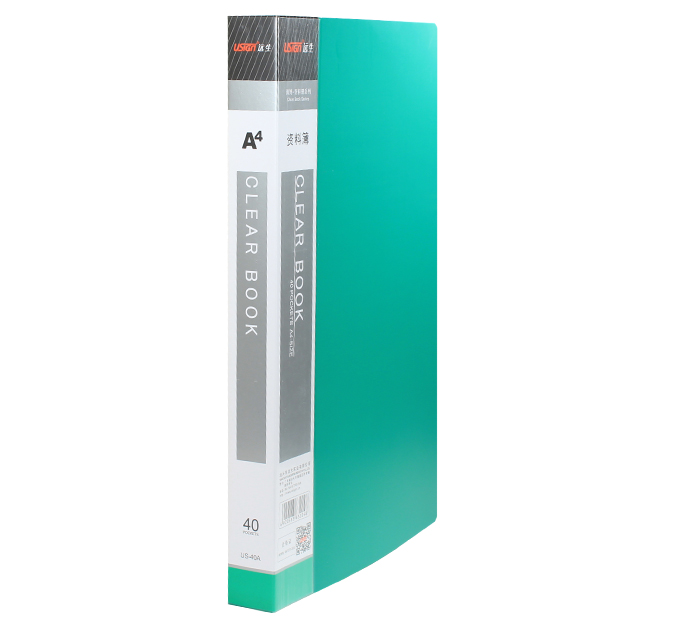 Папка с файлами  А4, 40 карманов, пластиковая, зеленая, 650мкм