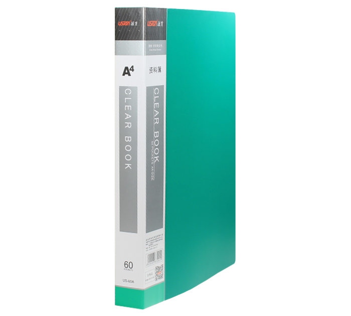 Папка с файлами  А4, 60 карманов, пластиковая, зеленая, 700мкм