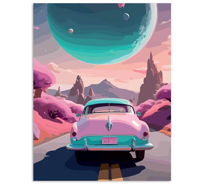 Открытка DecorCenter «Розовая машина» мини, 75х95мм