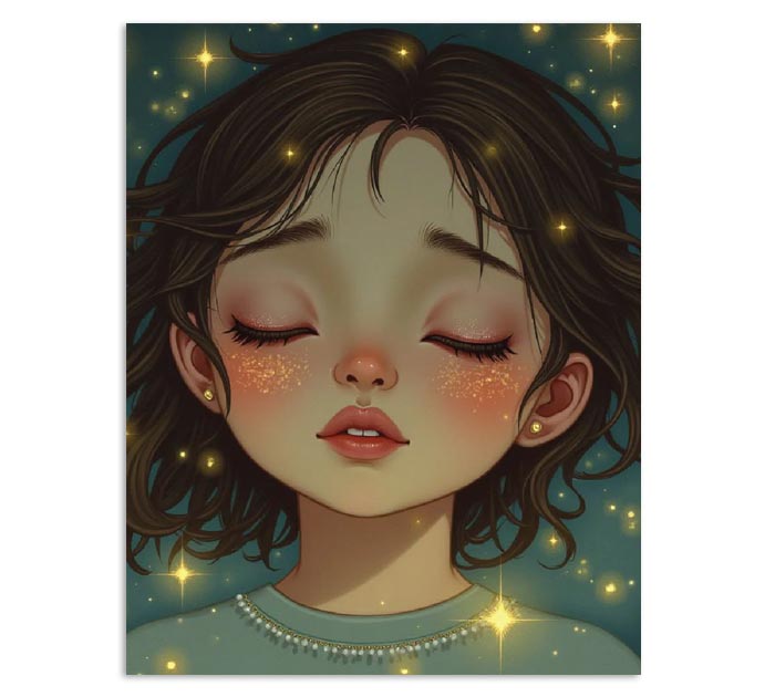 Открытка DecorCenter «Девочка и звезды» мини, 75х95мм