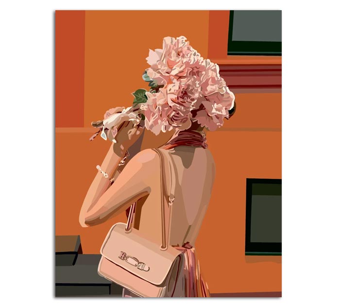 Открытка DecorCenter «Девушка с букетом» мини, 75х95мм