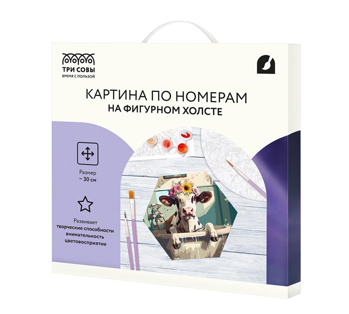 Картина по номерам холст на подрамнике Три совы Корова с цветами в ванной