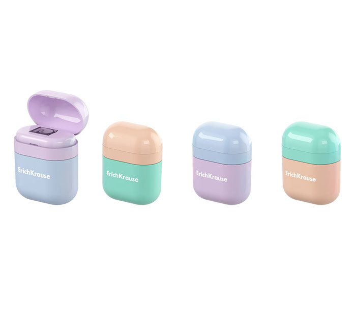 Точилка Erich Krause «Case Pastel Bloom» 1 отверстие, с контейнером, ассорти