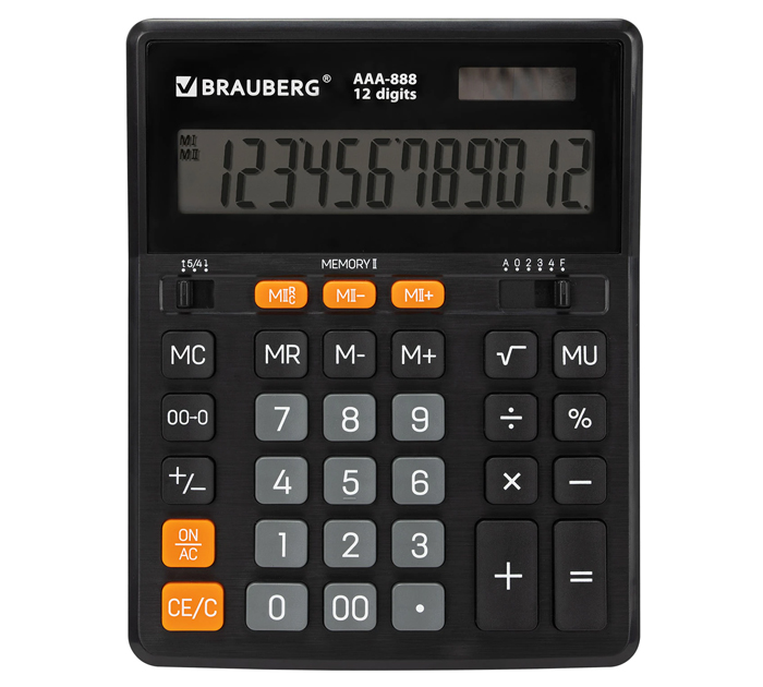 Калькулятор 12 разрядов Brauberg «ААА-888» черный, 202х159мм