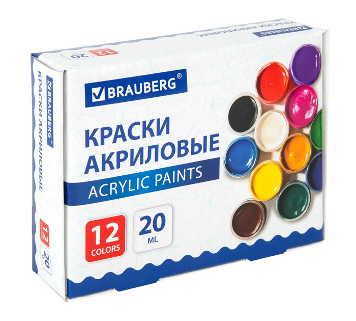 Краски акрил. 12цв.  20мл Brauberg