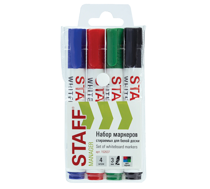 Маркеры для доски (набор) Staff 4 цвета, 3мм