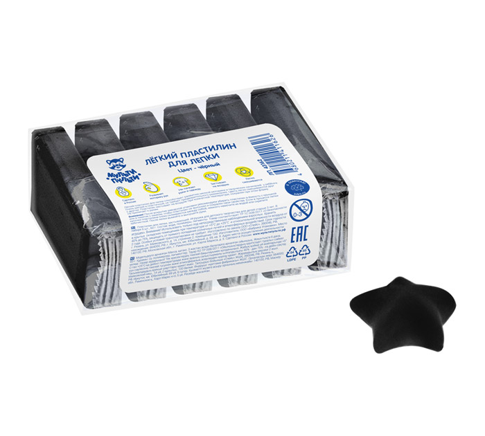 Пластилин Мульти-Пульти воздушный, черный, 6шт, 60г