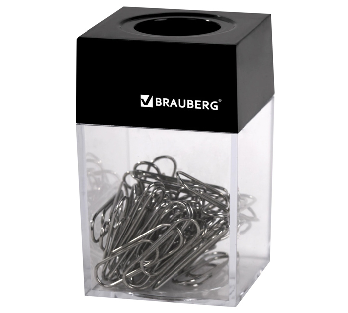 Диспенсер для скрепок Brauberg пластиковый, магнитный, ассорти +30 скрепок