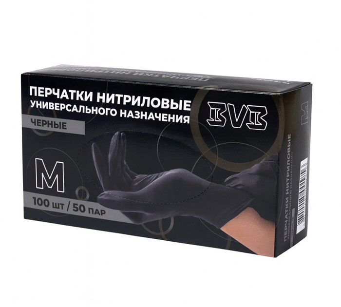 Перчатки нитриловые BVB размер M, черные, 100шт