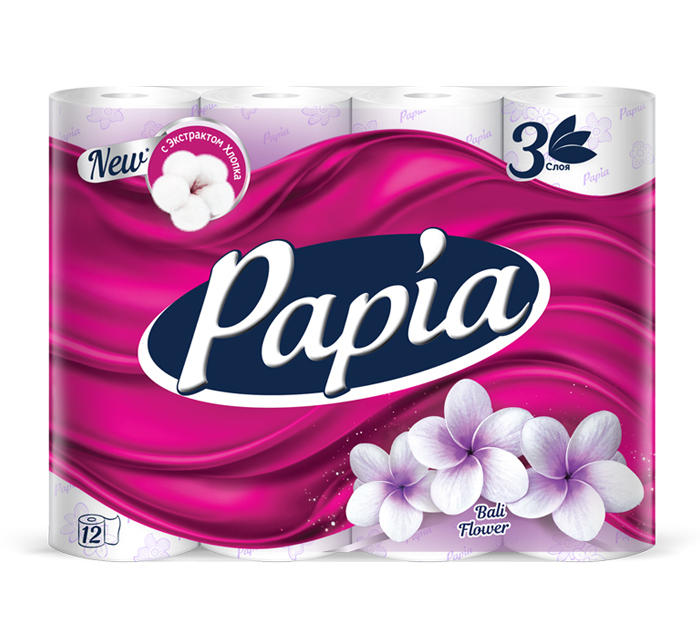 Туал.бум. 3-слойн. аромат. балийский цветок в рул. Papia бел.  12шт.