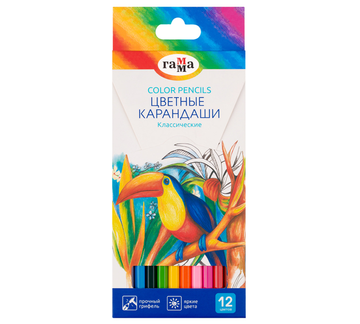 Карандаши цв. Классические 12цв. Гамма в карт.упак. с европодвесом