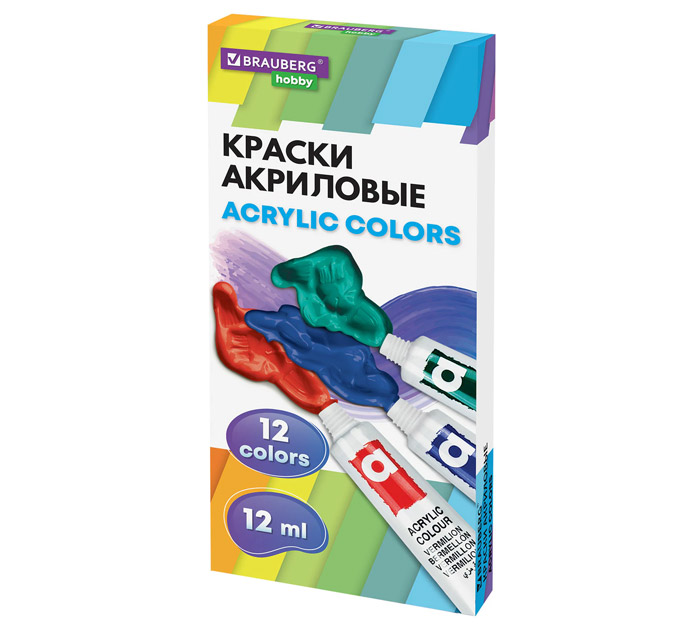 Краски акрил. 12цв.  12мл. BRAUBERG HOBBY
