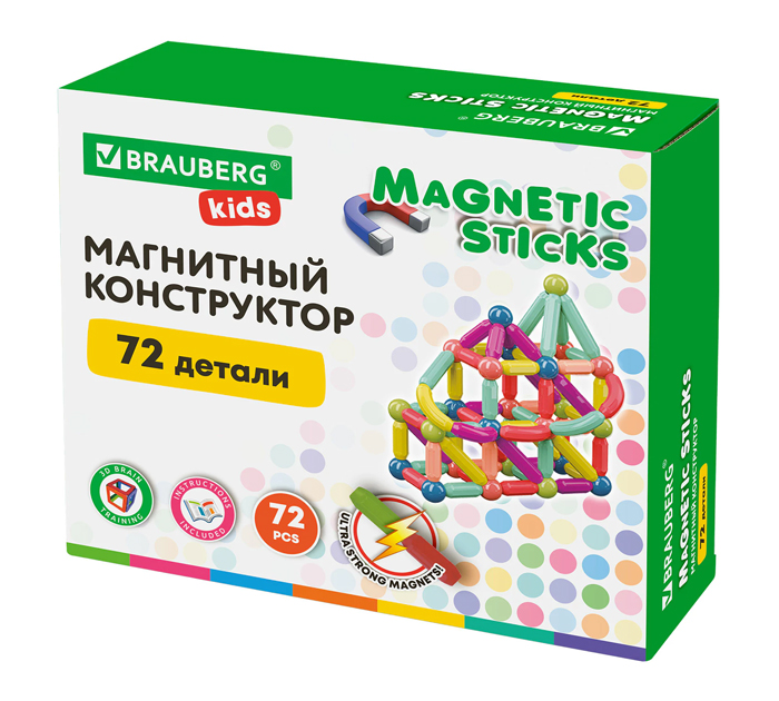 Конструктор магнит. 72 дет. Brauberg Kids Magnetic Stick