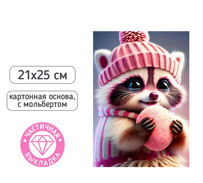 Алмазная мозаика Mazari «Енот» с мольбертом, 21х25см