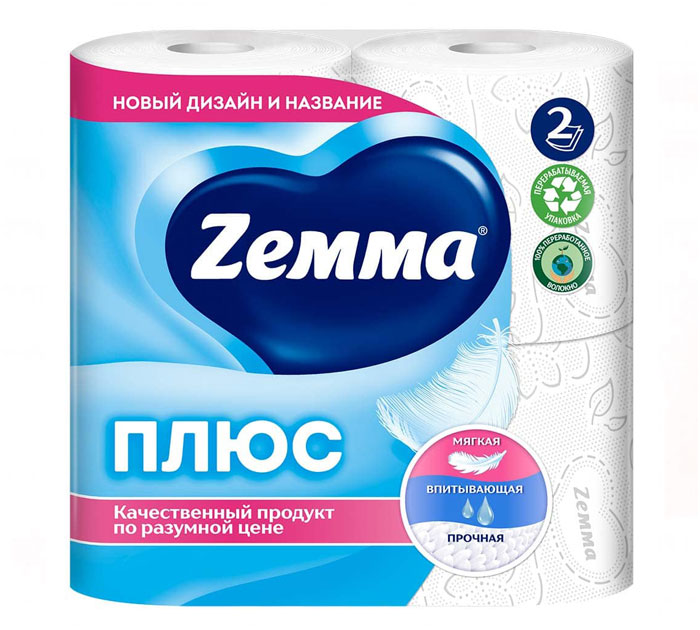 Туал.бум. 2-слойн. 4рул. бел. Zemma Плюс