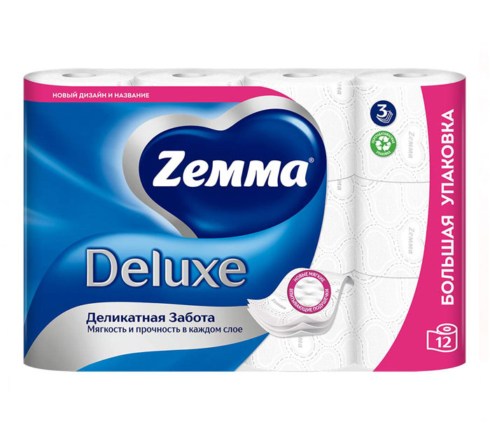 Туал.бум. 3-х слойн. 12рул. бел. Zemma Deluxe