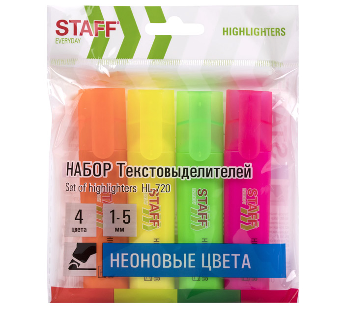 Маркеры текст. (н-р) 4 неон цв. HL-720 1-5мм Staff Everyday