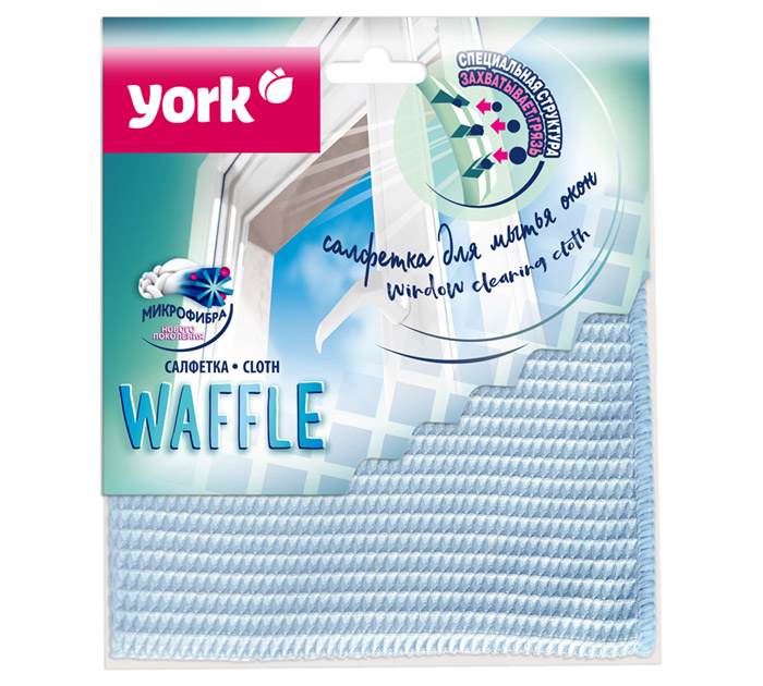 Салфетка для окон  35*35 микрофибра вафельн. York
