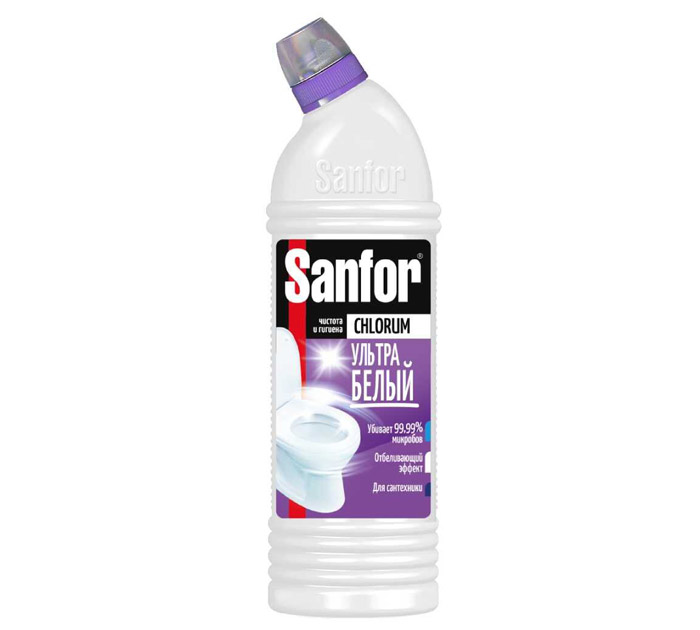 Ср-во д/мытья сантехники и кафеля  750мл Sanfor Chlorum Ультра белый 2в1 гель