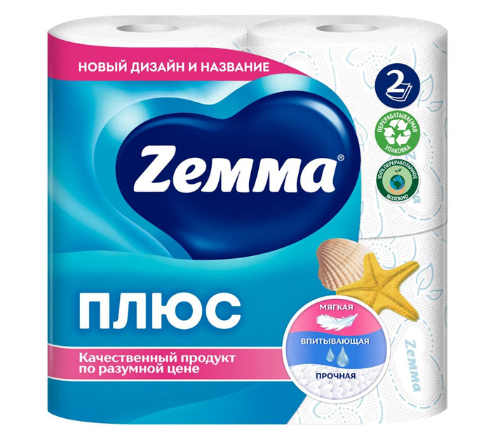 Туал.бум. 2-слойн. 4рул. голуб. 23м Zemma Плюс Океан