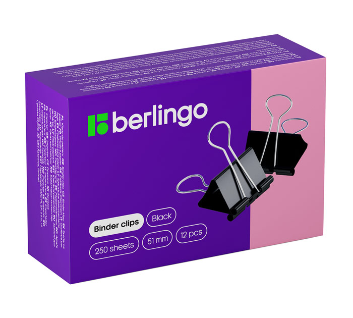 Зажимы д/бум. 51мм металл. черн. 12шт. Berlingo