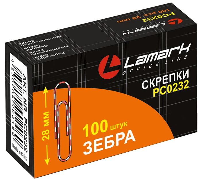 Скрепки 100шт. 28мм Зебра Lamark