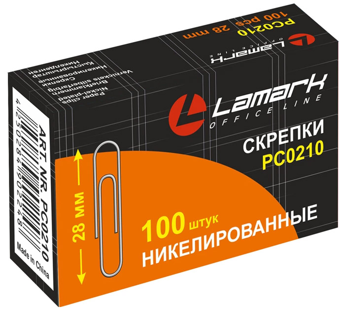 Скрепки никел. 100шт. 28мм кругл. Lamark