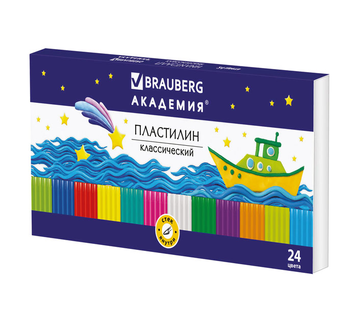 Пластилин  24цв. со стеком 480г Brauberg Академия