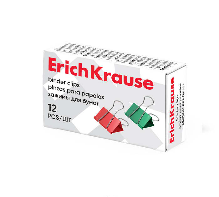 Зажим д/бум. 19мм металл. ассорти 12шт. Classic Erich Krause