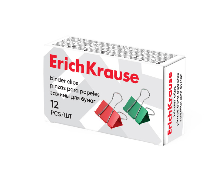 Зажим д/бум. 25мм металл. ассорти 12шт. Classic Erich Krause