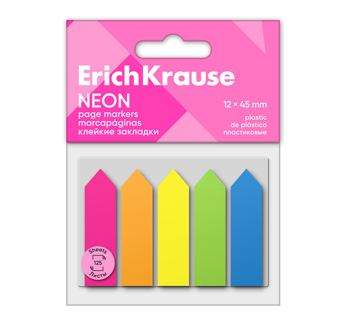 Закладки цветные бум. 12*45мм 8цв. 200л. Neon Arrows Erich Krause