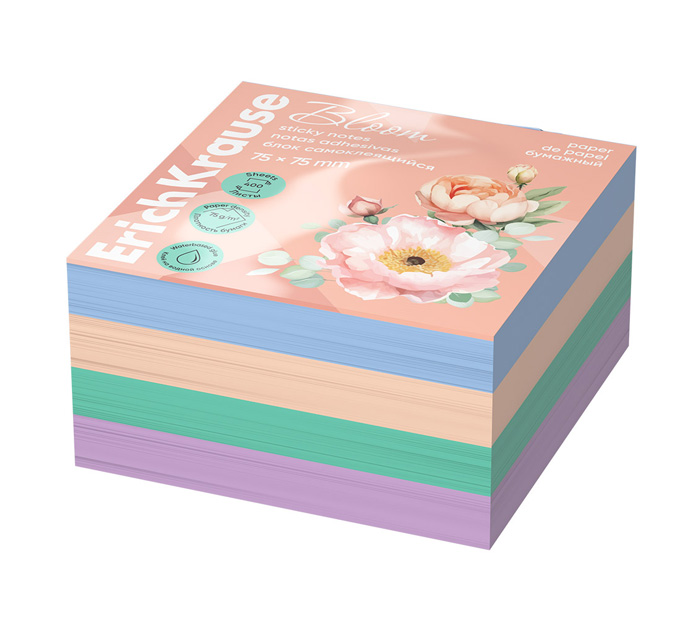 Стикеры 75*75мм 400л. 4цв. Erich Krause Pastel Bloom