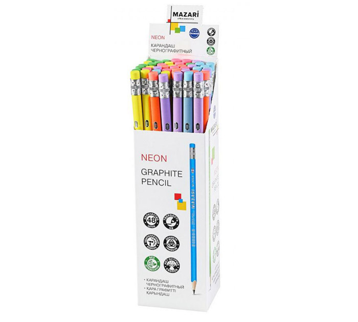 Карандаш Mazari «Neon» HB, с ластиком