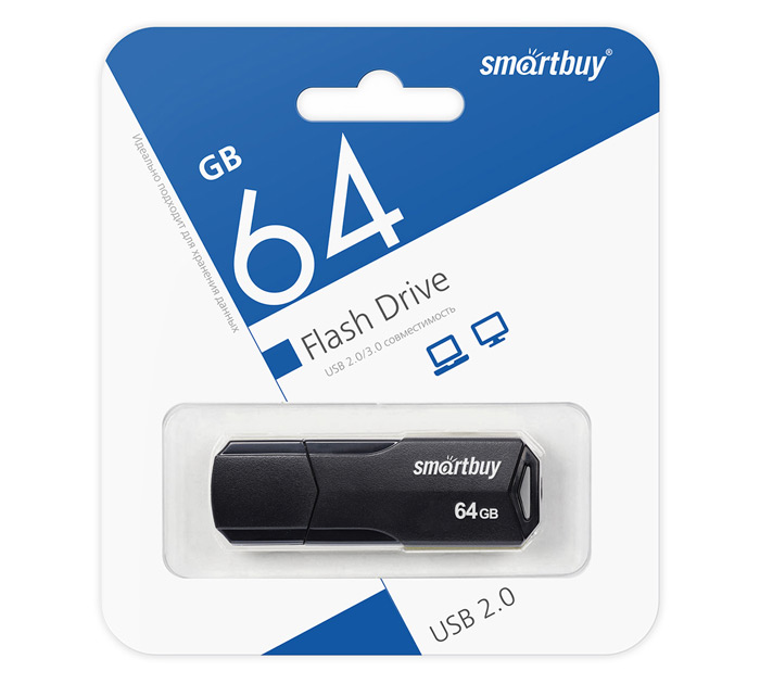 Флэш-карта 64Gb черн. USB 2.0 Smart Buy Clue Flash Drive