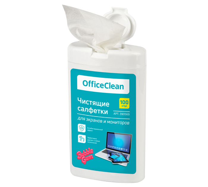 Салф.чист. д/экранов монит.и оргтех. влажн. OfficeClean 100шт. бабл-гам
