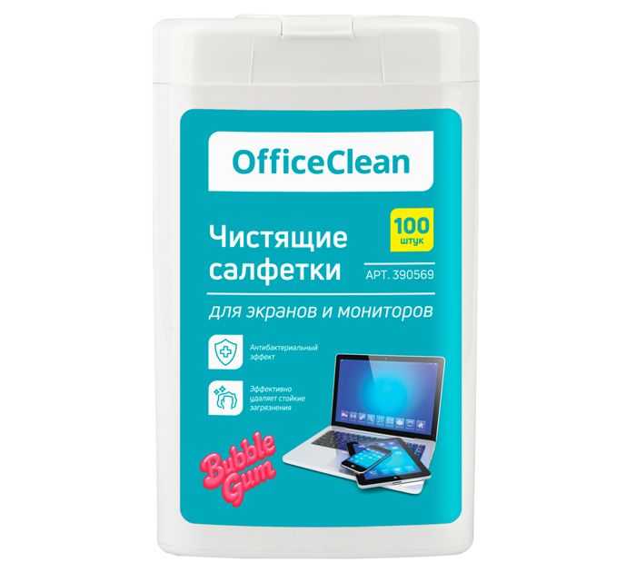 Салф.чист. д/экранов монит.и оргтех. влажн. OfficeClean 100шт. бабл-гам