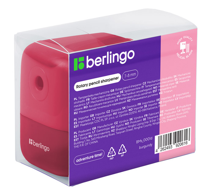 Точилка механическая Berlingo «Perfect» 1 отверстие, с контейнером, бордовая