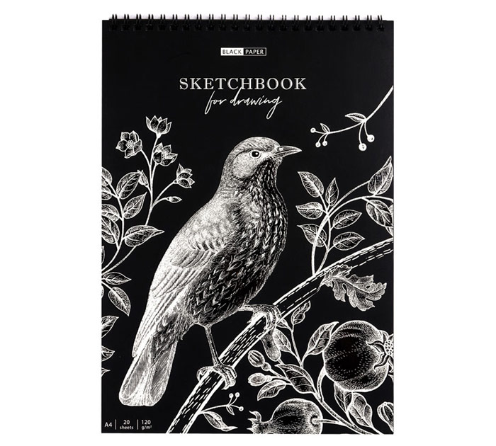 Скетчбук на спир. А4 20л. 120г/м2 черн.блок ArtSpace «Черная линия. Птица»