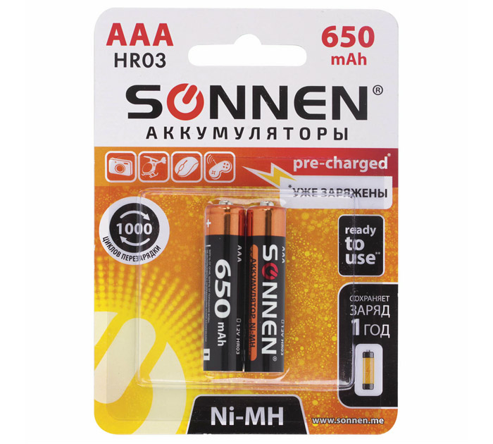 Бат.аккум. ААА 600mAh Ni-Mh (2шт.в блистере) Sonnen