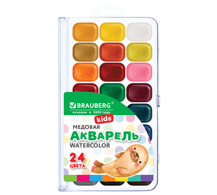 Краски акв. 24цв. Brauberg Kids New медов. в пласт.пенале