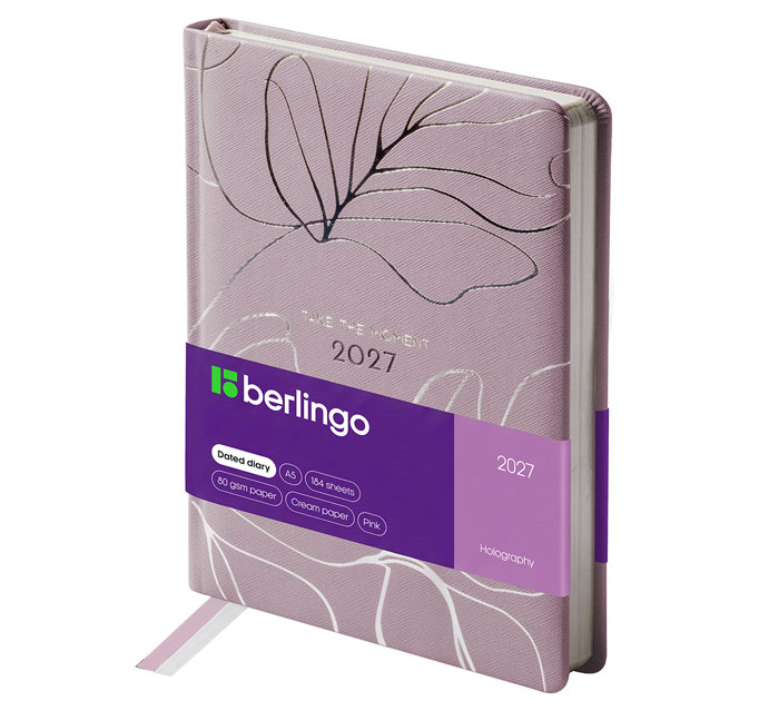 Ежедневник датир. А5 роз. кожзам 2027г. 184л. Berlingo «Holography»