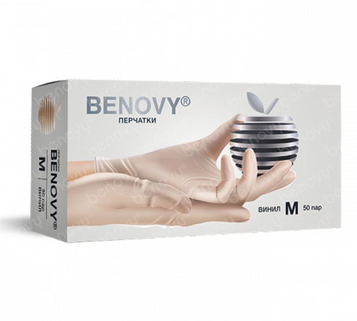 Перчатки винил. (M) однораз. неопудр. прозр. 100шт. Benovy