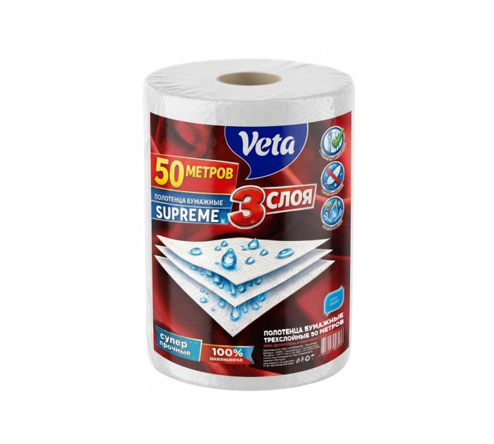 Полотенце бум. 3-х слойн. 1рул. 50м Nova veta Supreme