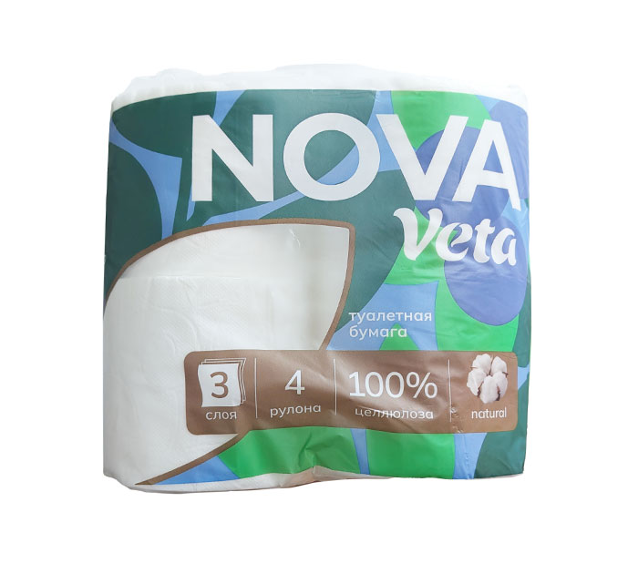Туал.бум. 3-слойн. 4рул. 100% целлюлоза Nova veta Natural