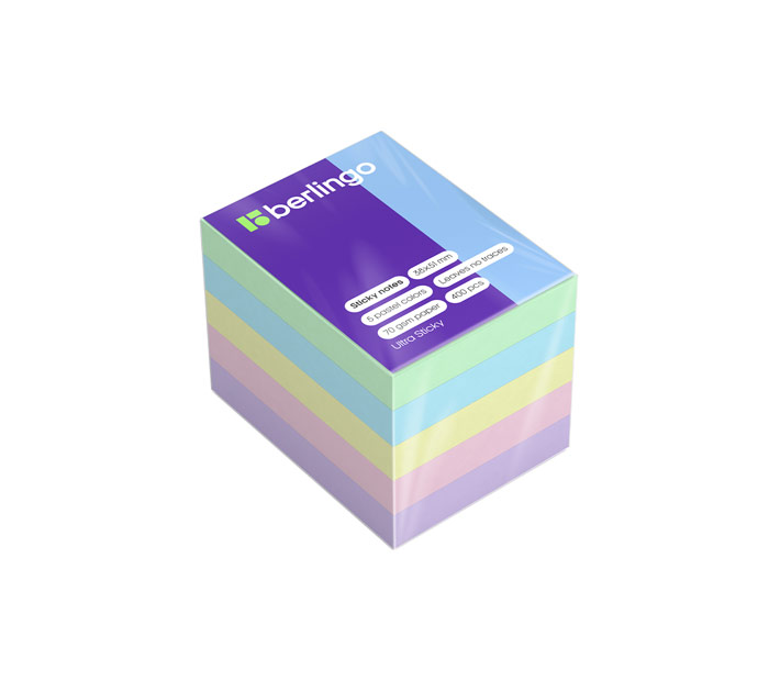 Стикеры 5 цв.пастель  38*51мм 400л. «Ultra Sticky» Berlingo